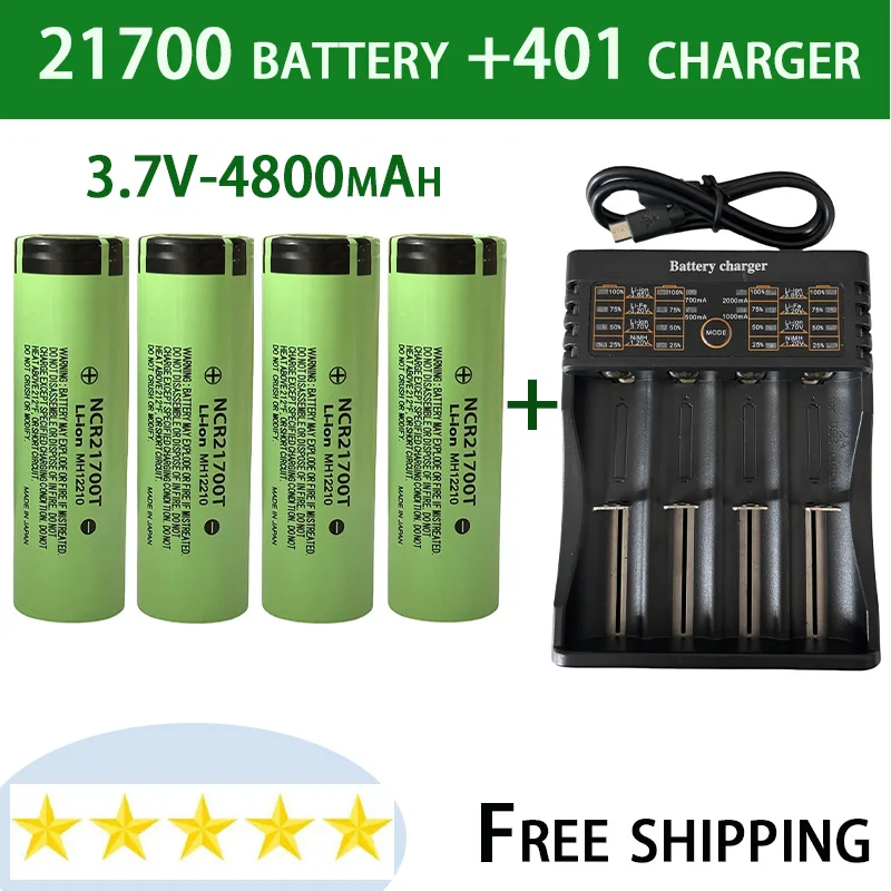 

100%original 21700battery 3.7V 4800mAh rechargeablebattery lithium-ion battery strong light flashlight+401 charger