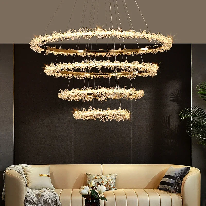 golden crystal round led lustre sala de estar restaurante hall interior moderna iluminacao de teto luxo pingente luz 01