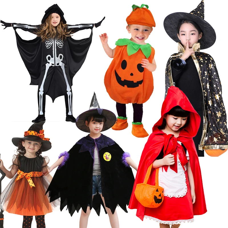 2023 Halloween Costume for Kids Girls Pumpkin Witch Vampire Cosplay Fancy Dress Children Carnival Party Cape Dresses Set 1-12Yrs