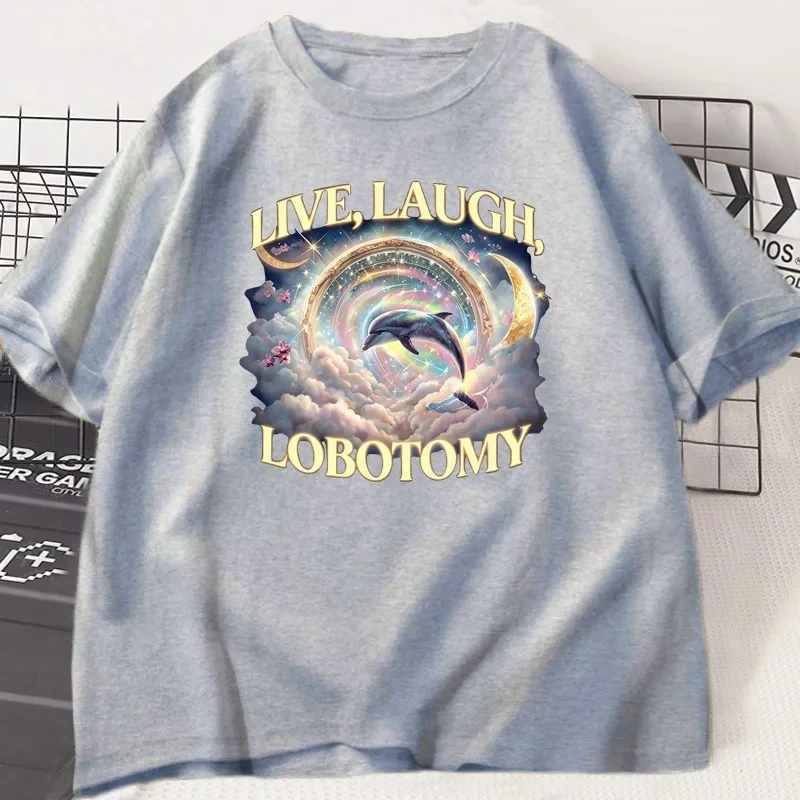 لايف اضحك لوبوتومي تي شيرت الرجال النساء مضحك دولفين WomenT-shirt سخيفة قصيرة الأكمام غريب خمر الجرافيك تي شيرت الصيف Y2K #4