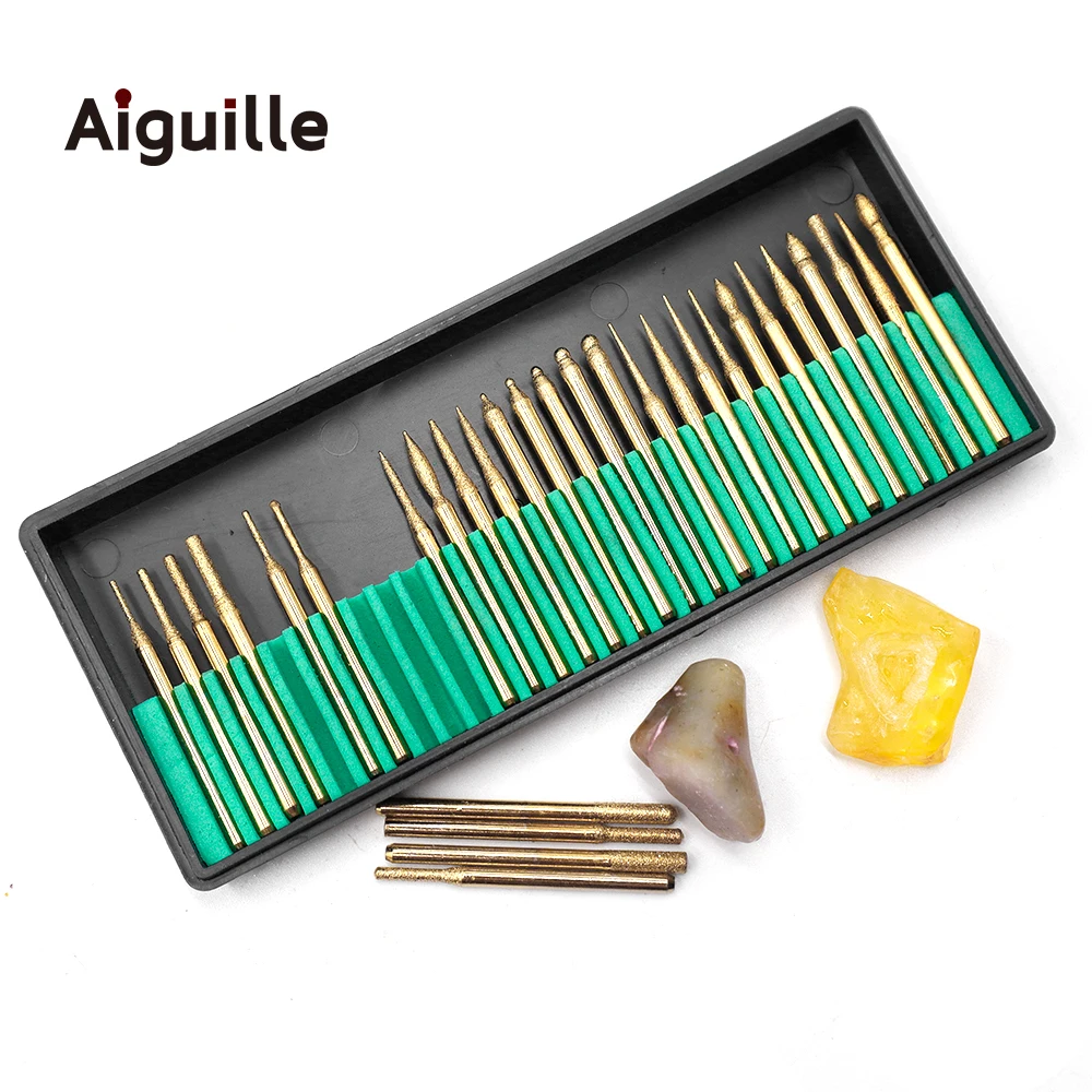 Imagem -02 - Aiguille-dremel Acessórios Ferramentas Elétricas Brocas Brocas de Diamante Rebolo Haste Abrasiva Gravura Pedra Madeira mm 120 30 Pcs