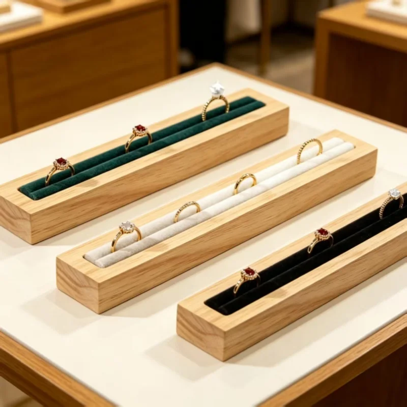 1 Pcs Rings Wooden Display Stand Rectangular Shape For Rings Storage Jewelry Packaging Display For Daily Rings Jewelry Storage