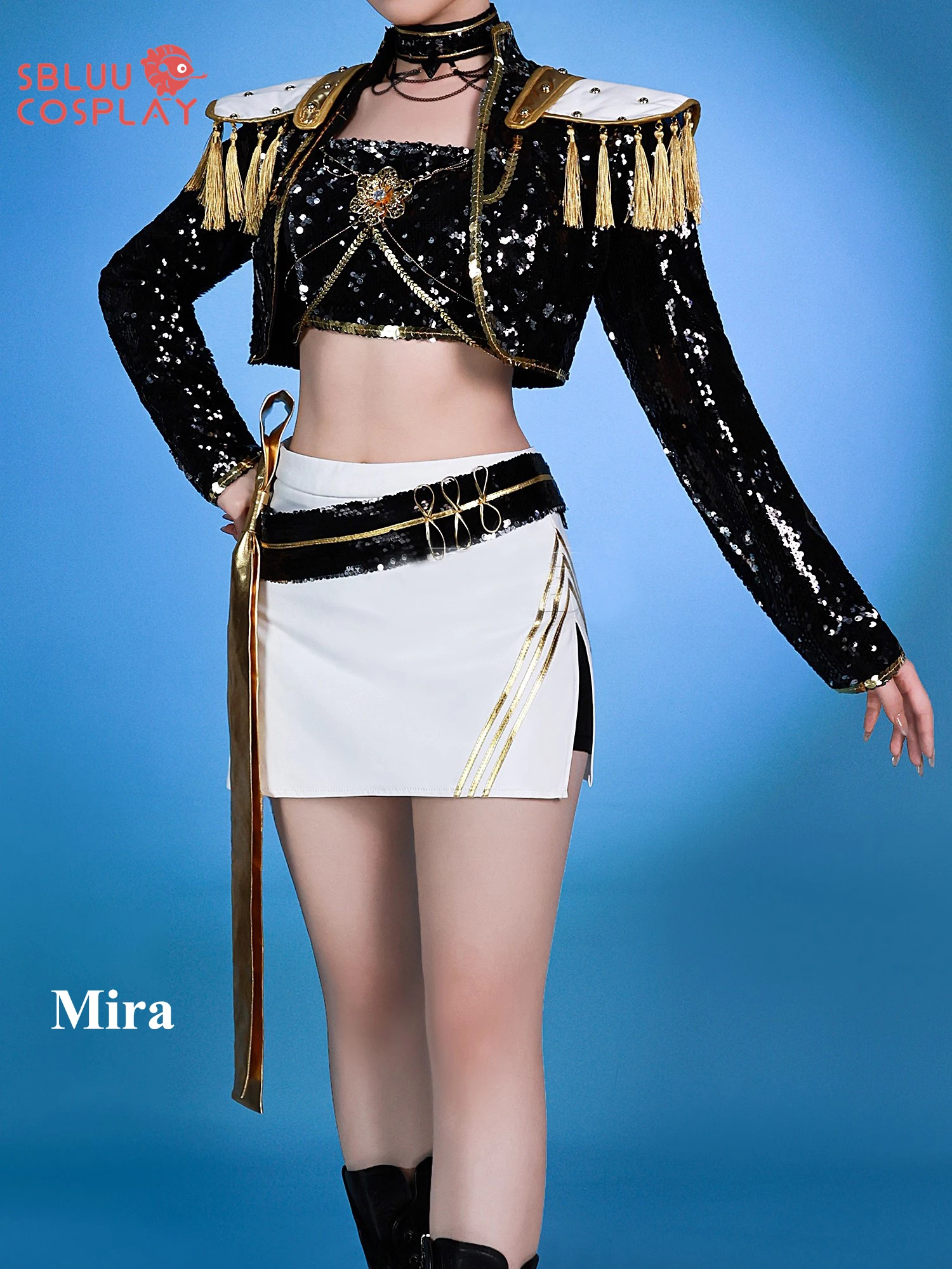 SBluuCosplay في المخزون Kpop Huntrix Zoey Mira Rumi تأثيري شيطان الصيادين تأثيري حلي شعر مستعار المرأة الأسود الذهبي البدلة هالوين
