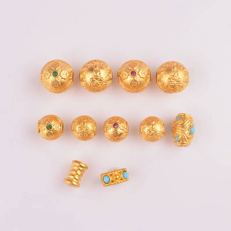 Chinese Style Lucky Blessing Copper Gold Plated Spacer Beads Diy Jewelry Making Accessories Vajra Pestle Round Barrel Thread Bea