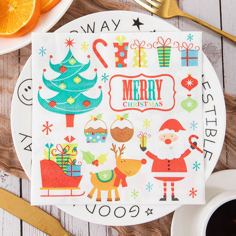 Christmas Day Decorative disposable paper tissues Printed Napkins Elk Square Napkins Party Logo Printed Napkins Wholesale