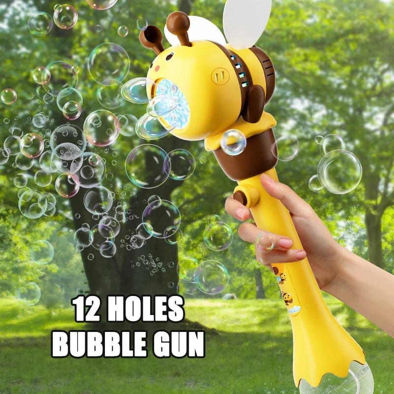 12 Hole Bee Electric Bubble Gun Children Toy Bubbles Machine Kids Gift Outdoor Games Automatic Maker Cartoon Soap Blowers