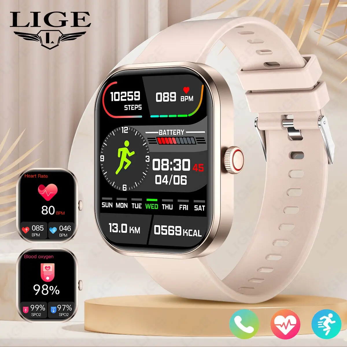 

LIGE Smart Watch Women 2.01'' IPS HD Wireless Call 230mAh Large Battery Sports Watches Blood Oxygen Monitor Men Smartwatch 2024