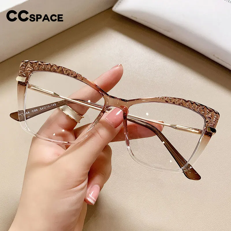 53355 Cat Eye Anti Blue Light Optical Glasses Frames Women Crystal Cut TR90 Fashion Computer Eyeglasses