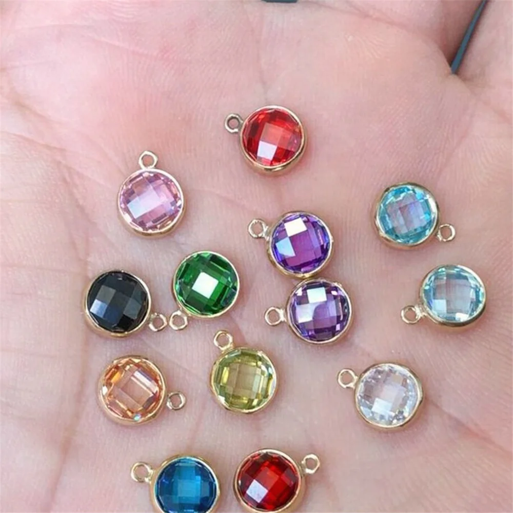 1 Piece Drop Charm in 14K Gold Filled with 6mm Double Sided Checkerboard CZ for Bracelet and Necklace Making