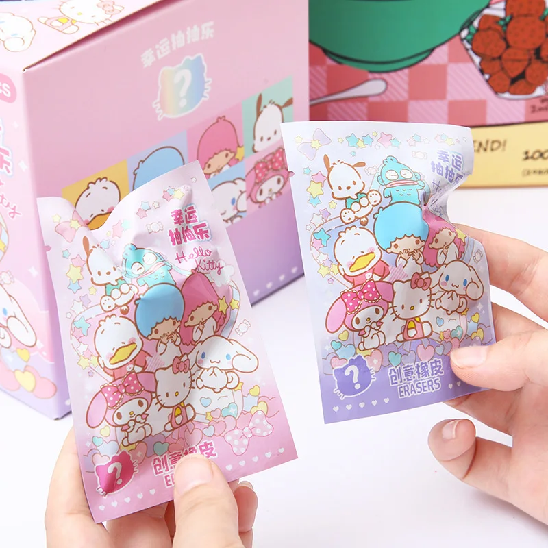 Imagem -03 - Sanrio Anime Borrachas para Crianças 3d Cartoon Eraser Kuromi Hello Kitty Papelaria Destacável Estudante Suprimentos de Borracha Escola Novo 16 Pcs 32 Pcs