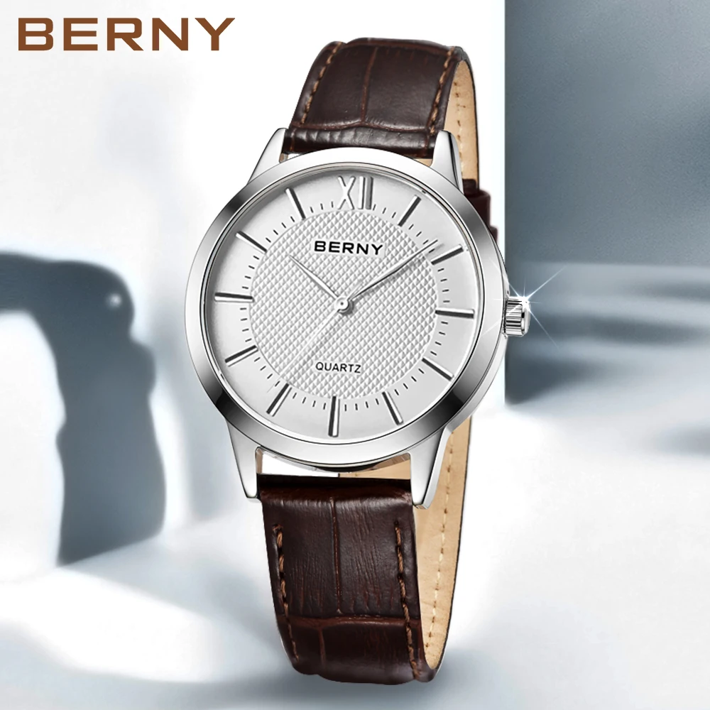 BERNY Men Quartz Watch Waterproof Miyota 2035 Movement Genuine Leather Buckle Luxury Top Brand Bussiness Fashion Watch for Men