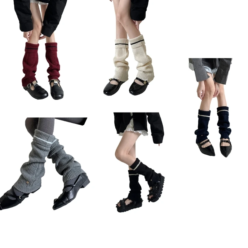 Fashionable Acrylic Ribbed Knit Leg Warmers with Decorative Metal Button for Women Turn Cuff Flared Boot Covers Socks