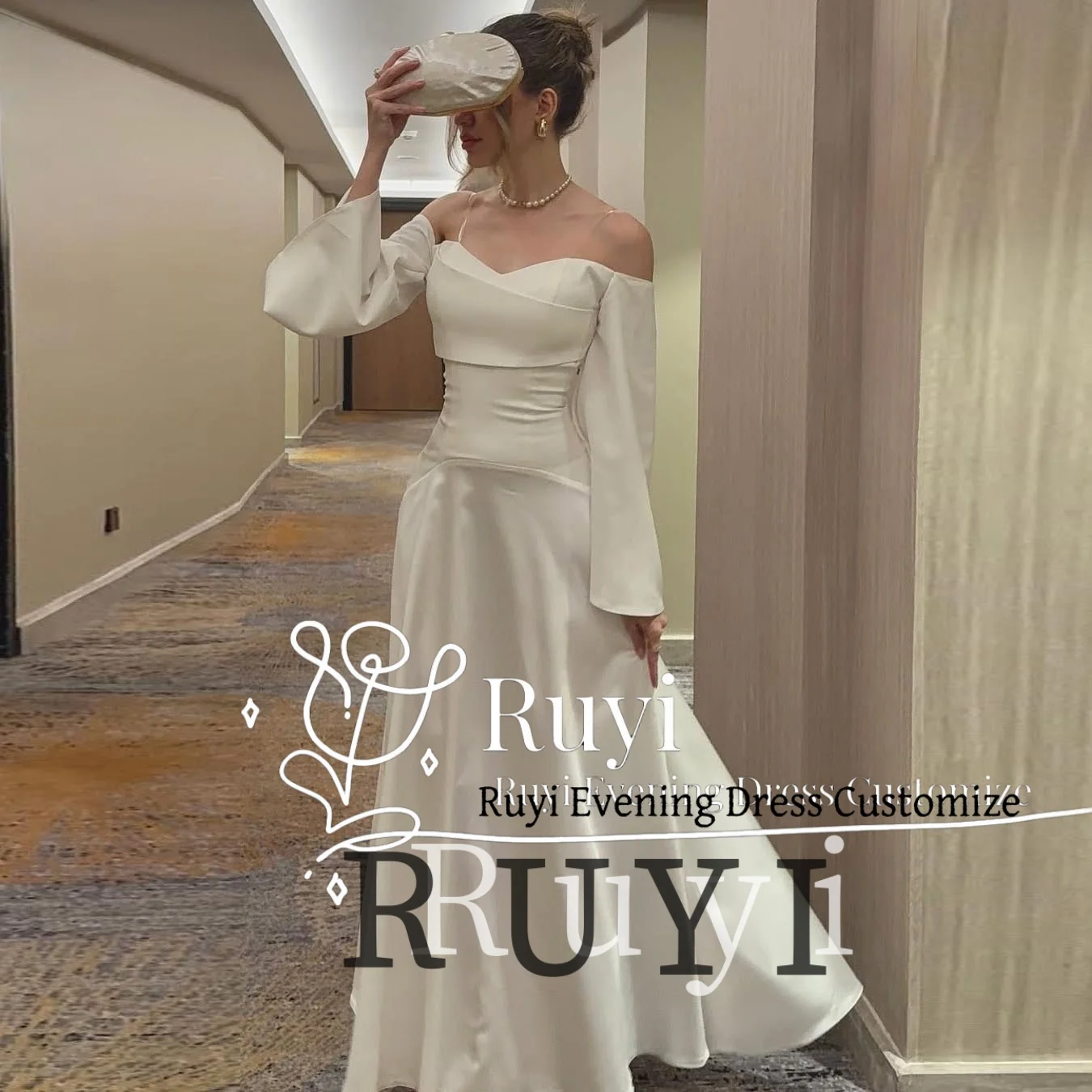 

Customized Off Shoulder White Simple Evening Dresses 2025 Women Wedding Elegant Party Dress Long SLeeves Prom Gown