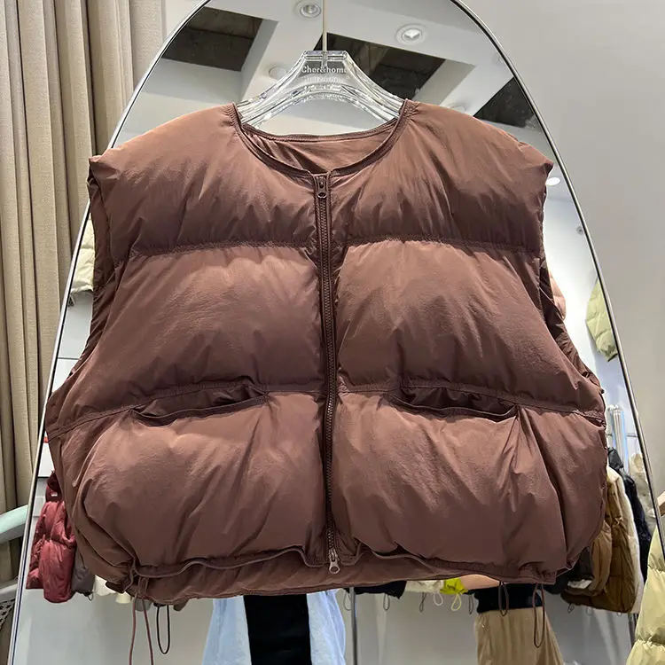 2025 Winter Woman Loose Short White Duck Down Vest Female Solid Color Tank Ladies Autumn Basic Warm Sleeveless Jacket