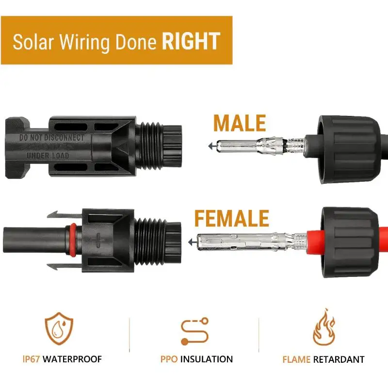 5 Pairs Solar Connectors Pure Copper Core Waterproof Flame Retardant Shell For Outdoor Solar Installation