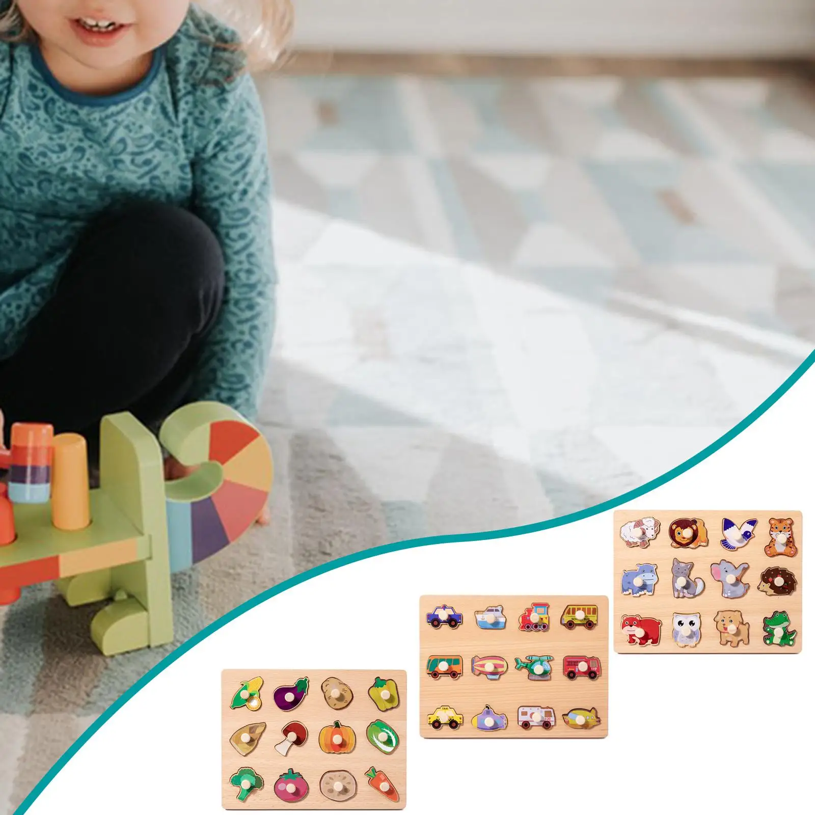 木製ペグパズル 形合わせボード インタラクティブ漫画 木製学習パズル 教育学習玩具 子供用 就学前