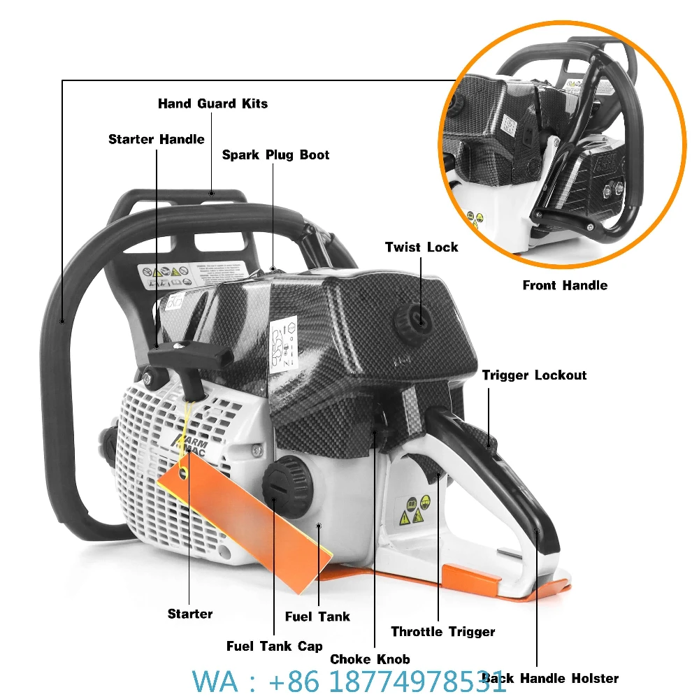 Machine for Cutting Wood F660VW 92cc Chain Saw Powered Smart Garden Tools Chainsaw