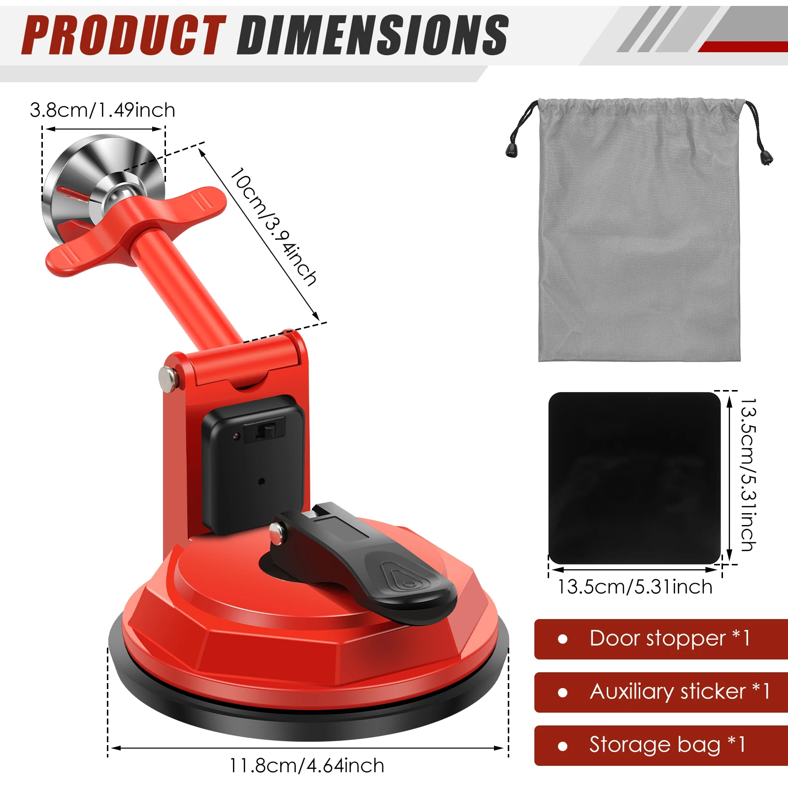 Portable Door Stopper with 80dB Security Alarm Adjustable Suction Cup Floor Wedge No Drill Block for Travel Hotel Apartment Home