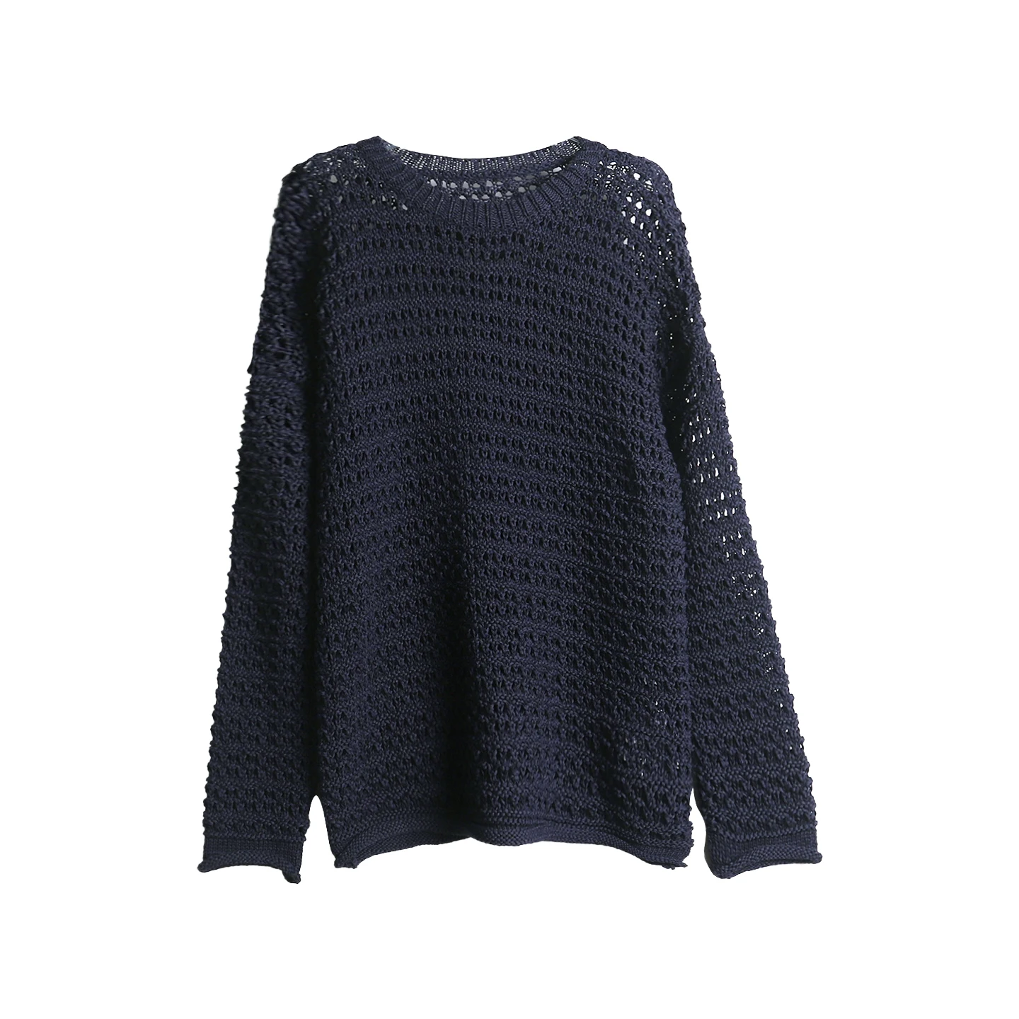 

Loose Women's Knitted Top Hollow out Casual Sle Korean Faion JIN Tead Autumn New Arrival Mary Tim Pure Color round Ne