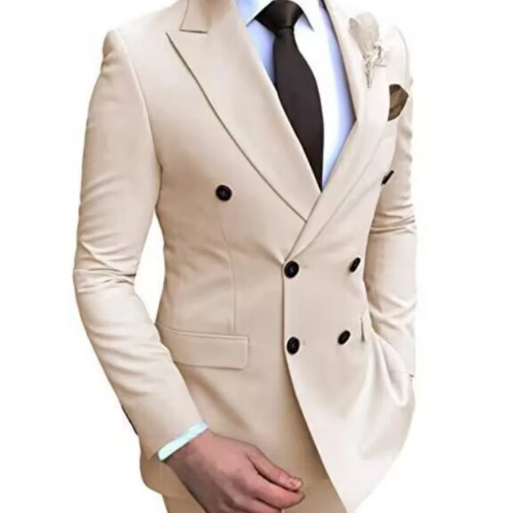 

Коричневые мужские костюмы из двух предметов (куртка + брюки) Комплект Slim Fit Модный красивый мужской формальный свадебный деловой костюм