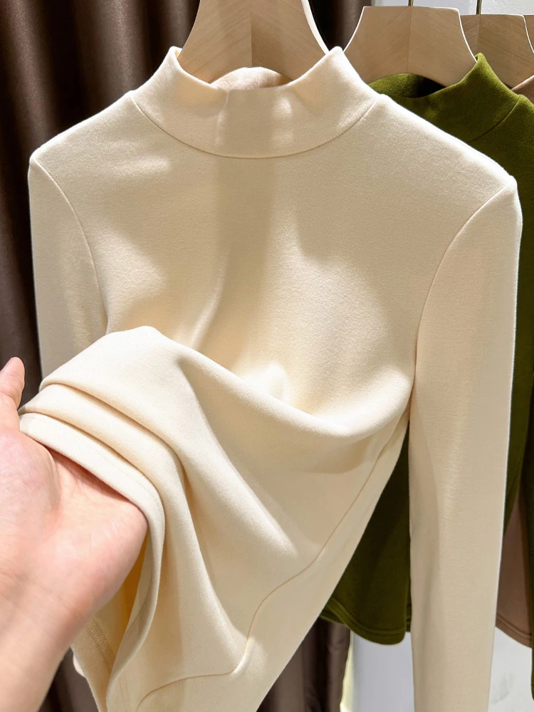 

Женская модная термофутболка с высоким воротником и длинным рукавом, корейский стиль, облегающий крой