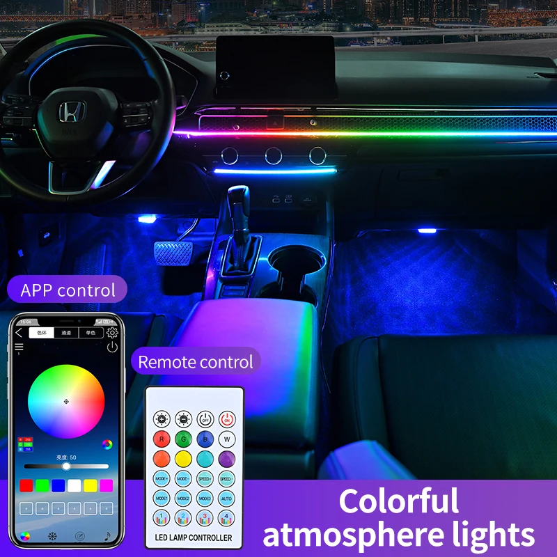 10/6/1in1 Car LED Acrylic Light Strip RGB Symphony Streamer Interior Dashboard Decoration Atmosphere Lamp Remote/APP Control