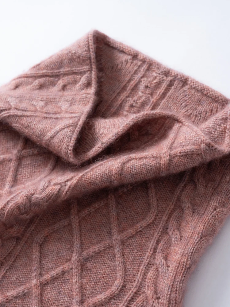 Women Wool Cashmere Turtleneck Shawl Wraps Short Poncho Cashmere Neck Warmer Long Cable Knitted Accessories Cape Soft Cappa