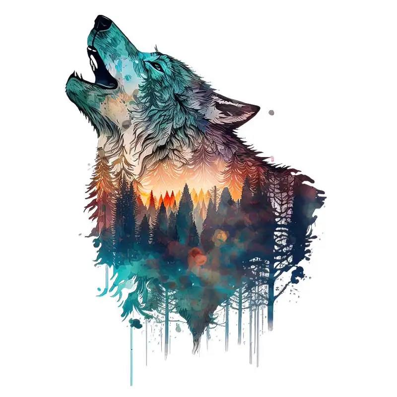 M430 Colorful Wolf Watercolor Animal Wall Sticker Bathroom Toilet Living Room Cabinet Refrigerator Home Decoration Decals