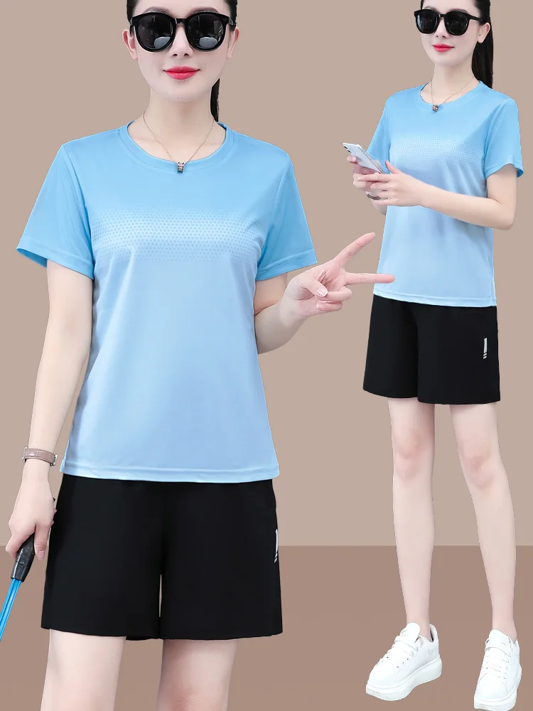 

Комплект спортивной одежды Qui Dry Thin Ice Silk для женщин, лето 2022, новинка Sle, повседневный комплект для бега ort Sve orts, комплект из двух предметов