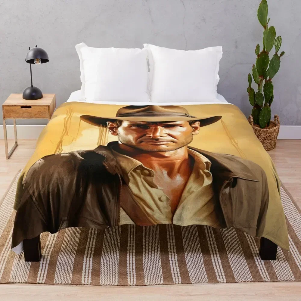 

Indiana Jones Paint Artwork Throw Blanket Warm Plush Fuzzy Blanket for Living Room