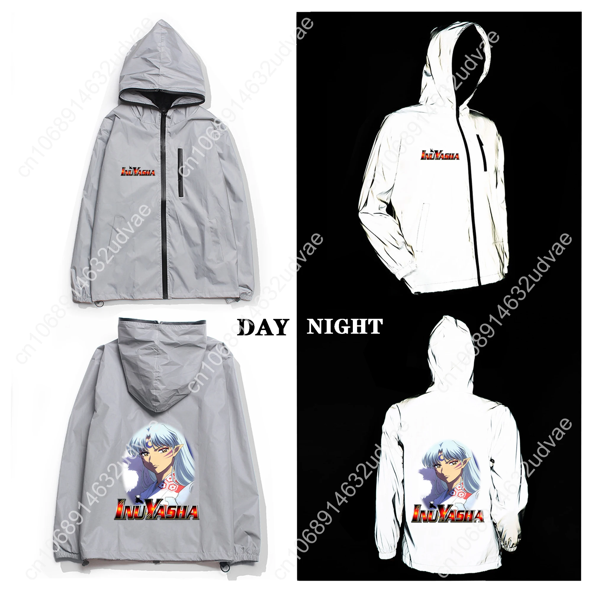 Inuyasha Sesshomaru Reflective Jacket Mens Womens Coat Hooded Windbreaker Runing Pocket Jackets Cycling Zipper Customized Hoodie