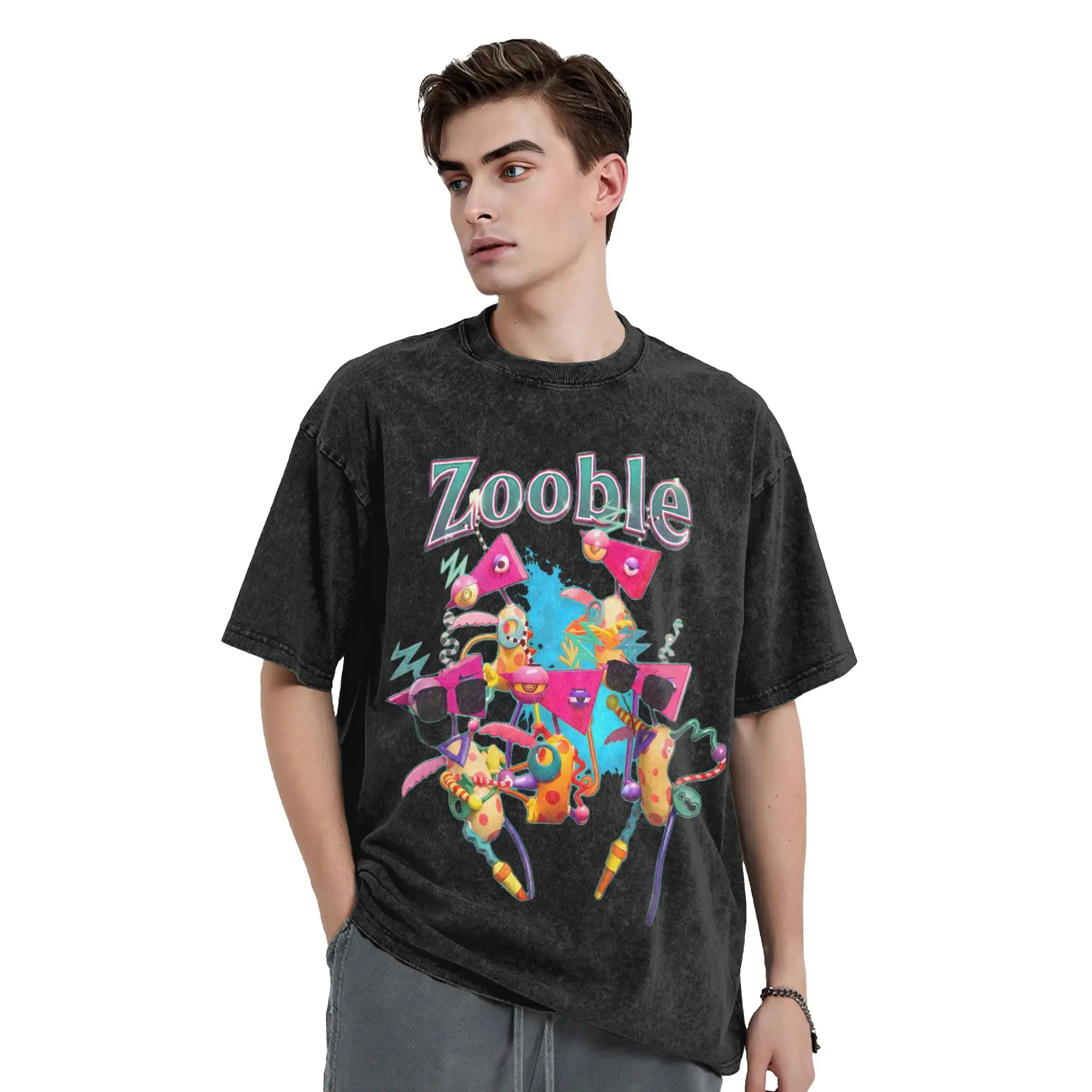 Zooble Cartoon Digitals Circus Washed T Shirt Streetwear Retro T-Shirt  Tee Shirt for Men Women Cotton Harajuku Graphic