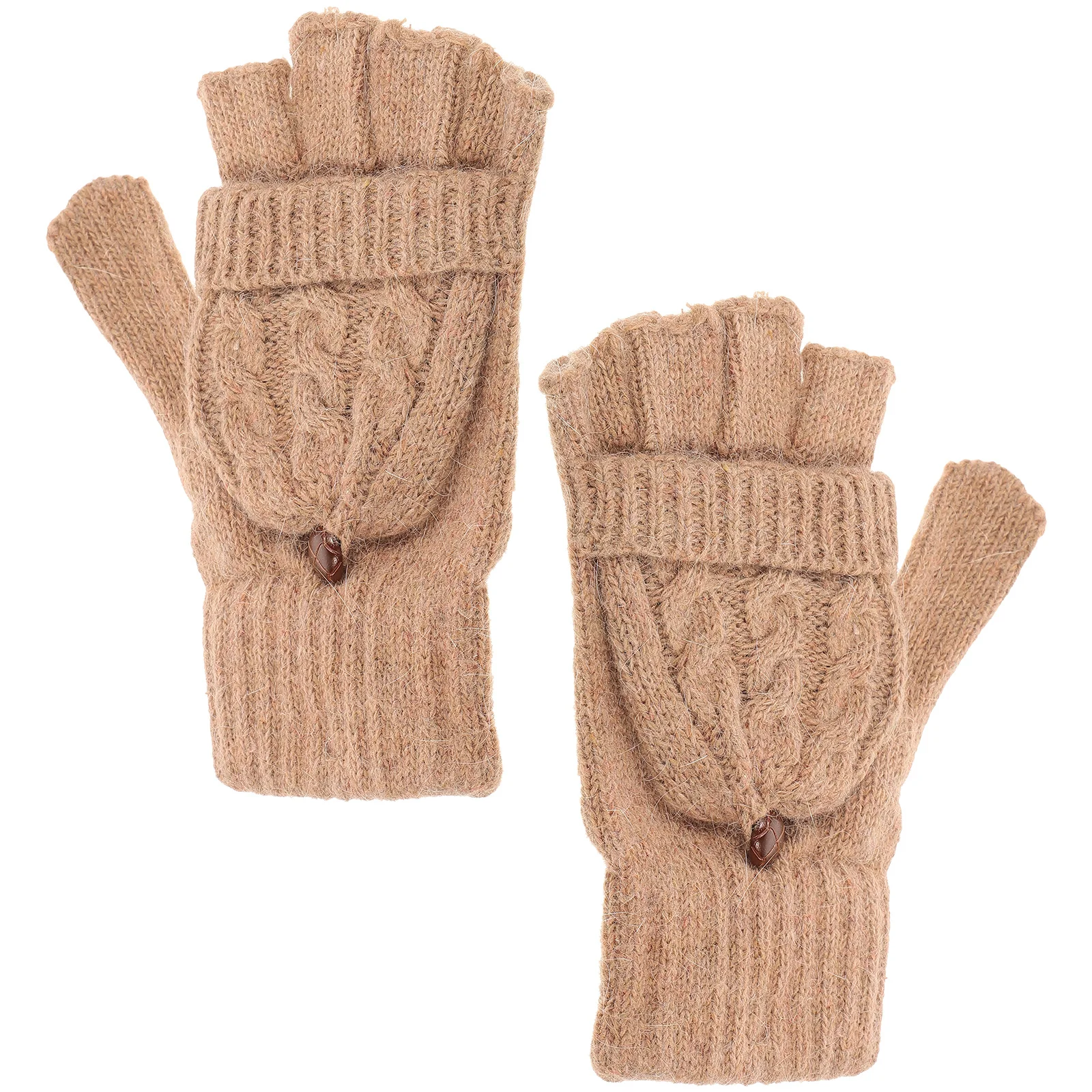 

Winter Warm Knitted Fingerless Gloves Women Brown with Mitten Cover Soft Lightweight Portable Touch for Easy Movement Hand
