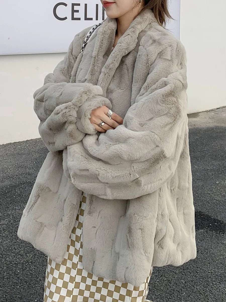 

Пальто из искусственного меха, женские узкие пальто из овечьей шерсти, приятные для холодной мамы, приятные для рок-заклепок, смесь хлопка, универсальные тренды без воротника