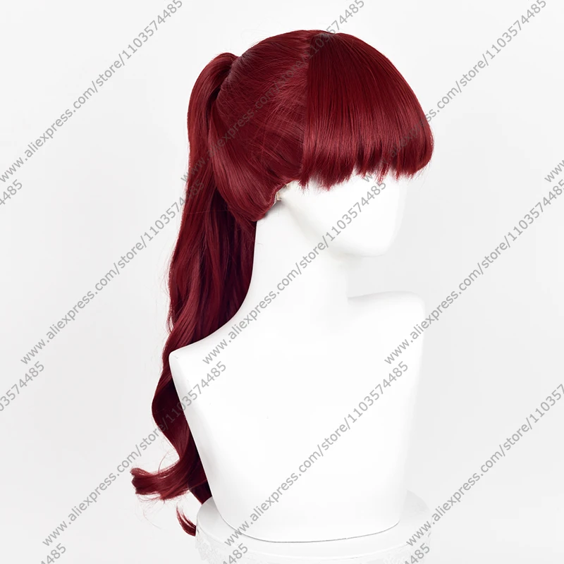 Perruque de Cosplay Anime Kasumi Yoshizawa, queue de cheval longue de 56cm, perruques rouge vin, cheveux synthétiques résistants à la chaleur