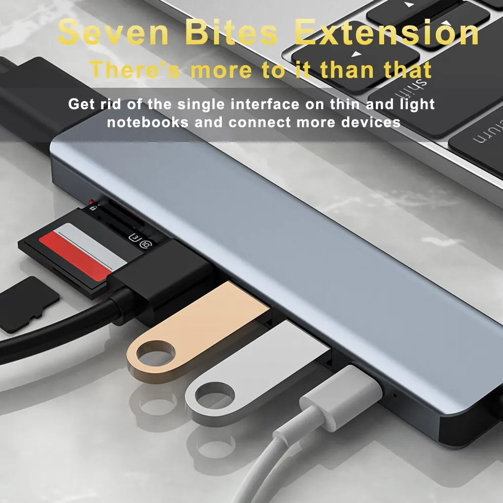 

USB-концентратор 7 в 1 типа C Семь в одном USB-разветвитель типа C 4k 30 Гц поддерживает все компьютеры с каналами типа C для USB, совместимые с HDMI