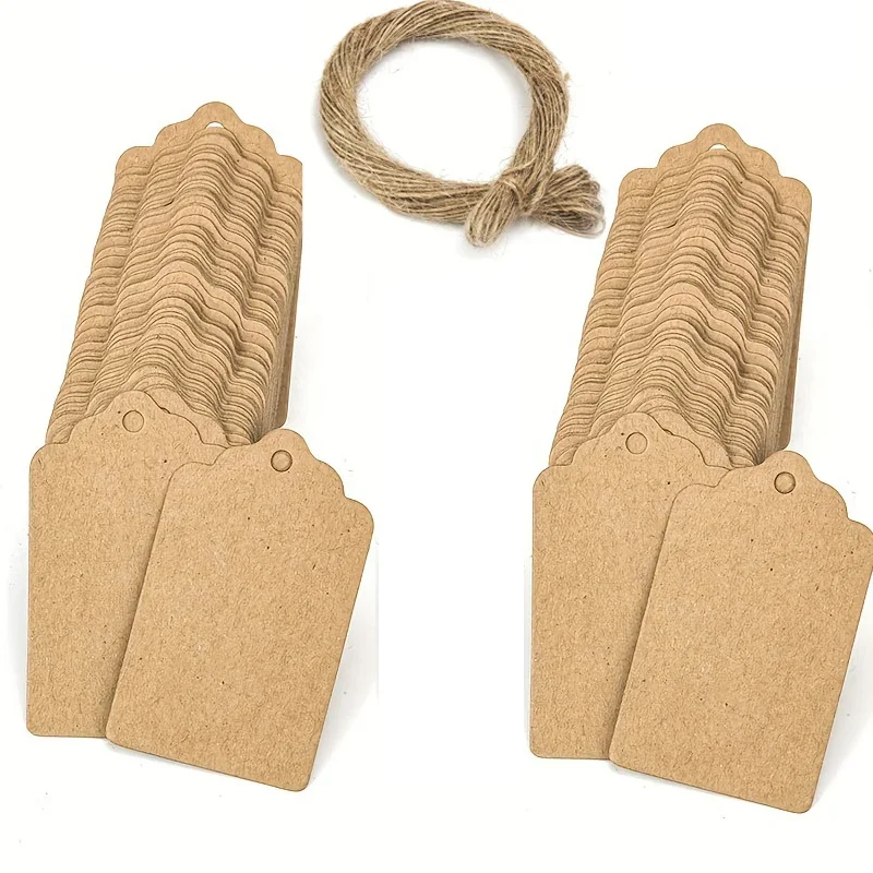 100pcs/pack Kraft Paper Gift Tags Blank Gift Tags Hang Tags With 20 Meters Jute Twine Cards