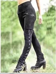 Medieval Pirate Halloween Cosplay Costume Bottoms Women Gradient Buttoned Soldier Slim Sexy Leggings Panel Vintage Pants