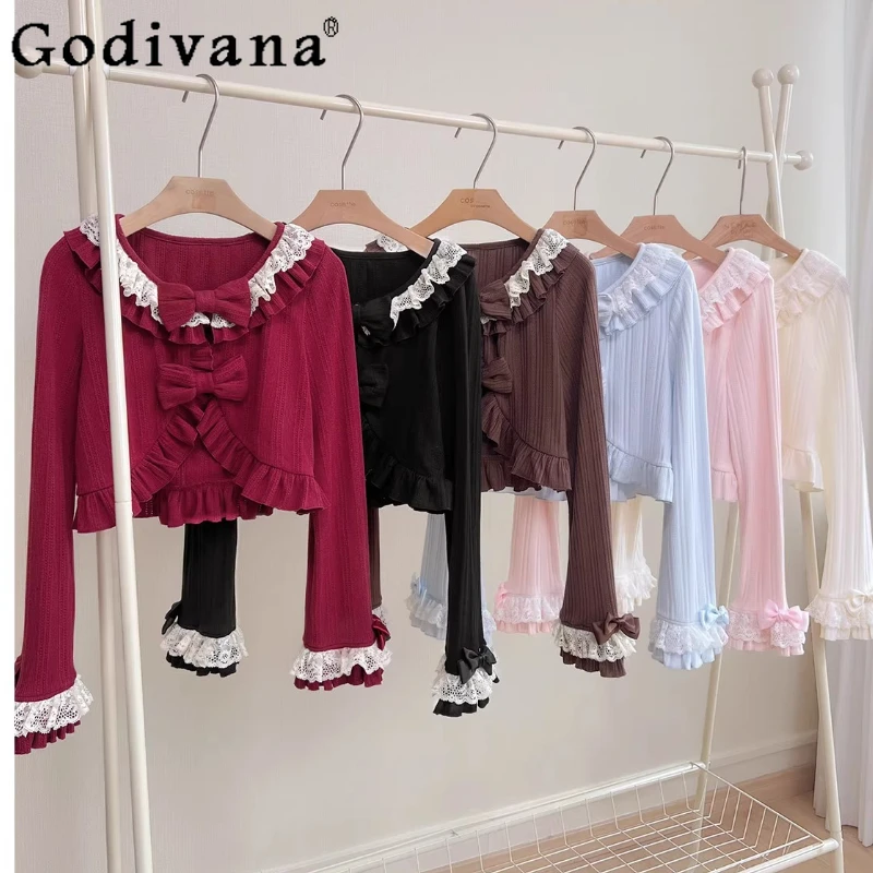 

Оригинальный вязаный кардиган CLA Sweet Lolita, весенне-осенний новый вязаный кардиган с длинными рукавами и милым бантом для девочек