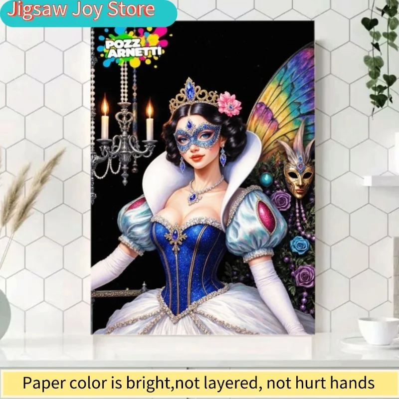 لغز حفلة التنكر بثيم سنو وايت من ديزني |   تتميز بفستان أزرق، وتاج ذهبي، وأجنحة فراشة، وثريا - مثالية