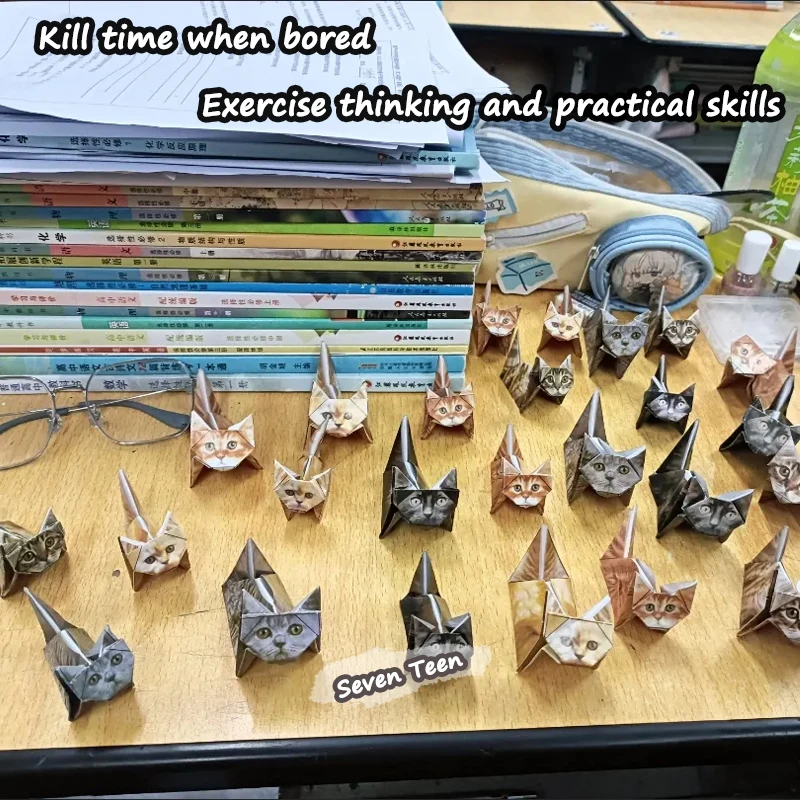 3D Stereo Origami Geometric Origami Cat Dog Fold 50 Sheets Multi Styles Kitten Bored Origami Home Mini Ornaments