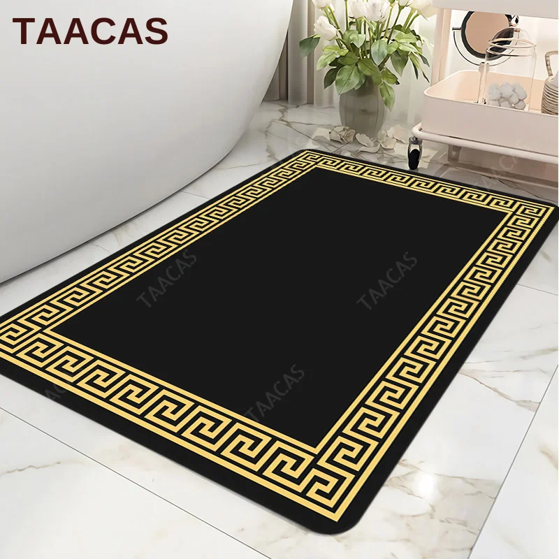 Super Absorbent Bathroom Rug Shower Fast Drying Floor Foot Mat Black Yellow Luxury Decoration Entrance Rubber Non-slip Bath Mat