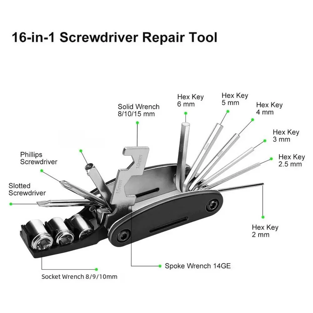 16 in 1 Portable Bicycle Repair Tools Kit Hex Wrench Nut Tire Screwdriver Motorcycle Bicycle Repair Tools