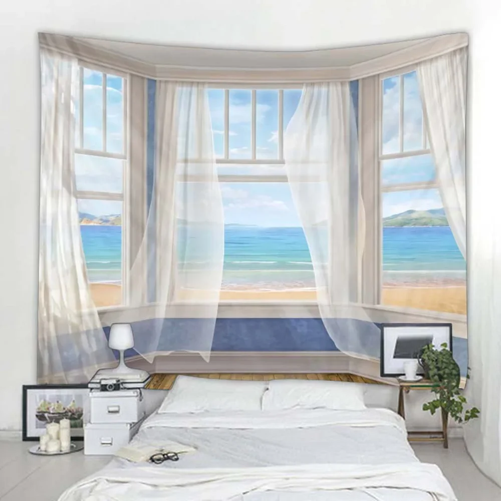 Tapestry Wall Hanging Living Room Bedroom Natural Window View Beach  Bedside Background Fabric