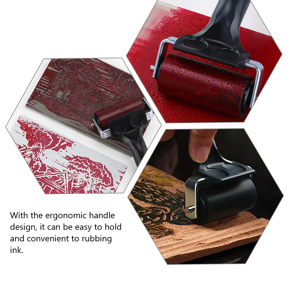 Printmaking Roller Rubber Ergonomic Handle Durable Printmaking Tool for Ink Rubbing Craft Supplies Sticker Burr Roller