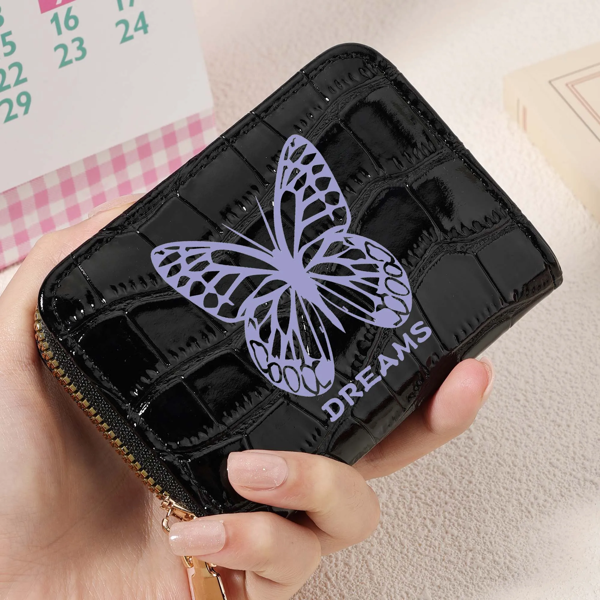 

Милый женский минималистичный короткий кошелек с принтом бабочки, молния для сумки, легкий зажим с каменным узором