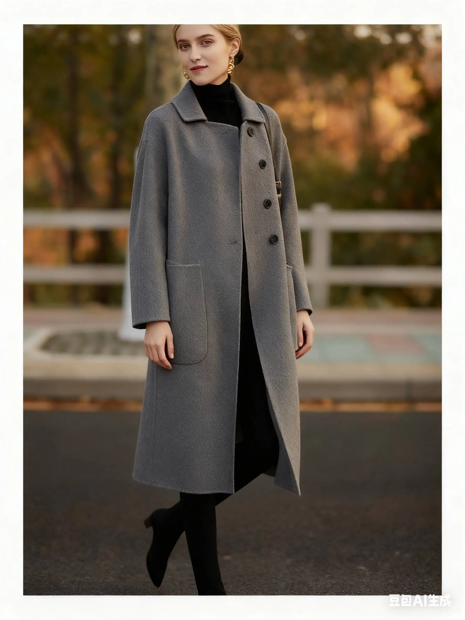 

Wool Blend Coats Womens Woolen Coat Crafted Beige Autumn Satin Pastoral Buckled Lantern Sleeve Tartan Patchwork Sided Snap Thick