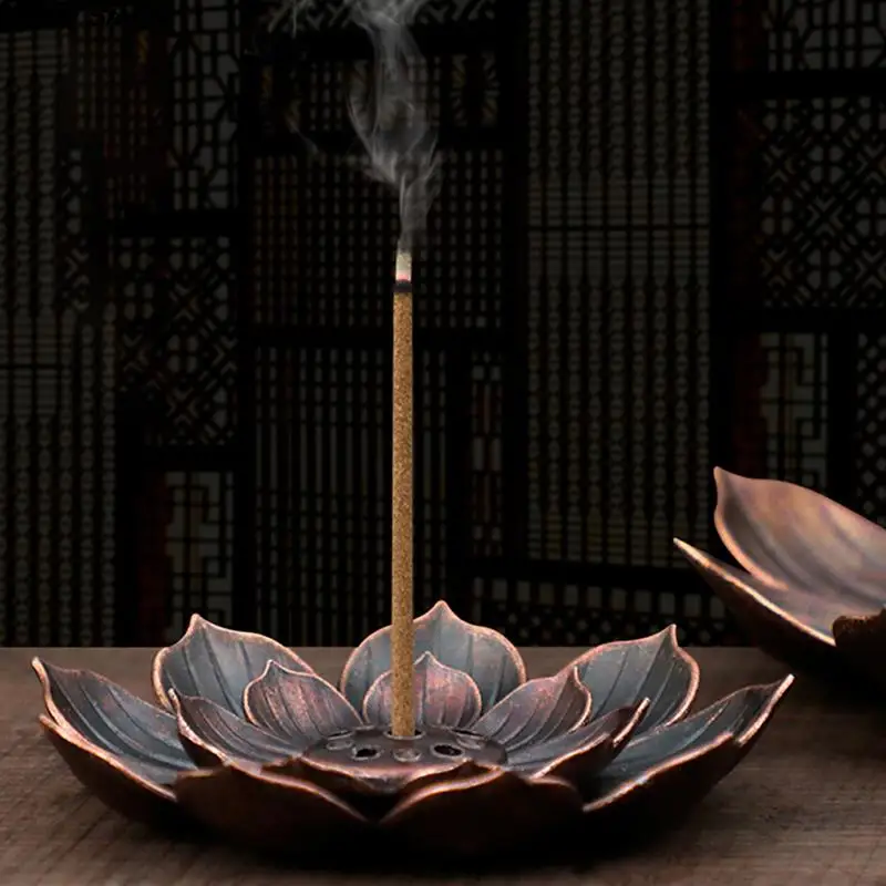 Hot sale 1PC Alloy Incense Burner Stick Holder Plate Buddhism Lotus Censer Bronze Nasturtium Incense Burner 12 Styles