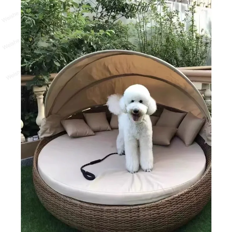 

Уличная кровать из ротанга для виллы, диван-гнездо, большая круглая кровать с балдахином для отдыха на открытом воздухе