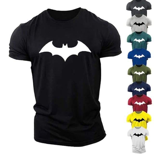 2023 Summer New Fashion Tops Men s Bat Print T Shirt Round Neck Men s Breathable Fitness Sports Short Sleeved Quick Dry Clothing